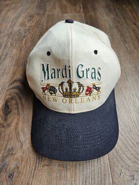 Vintage 90s Mardi Gras New Orleans Hat Snapback KC Brand Crown Mask Green Bottom
